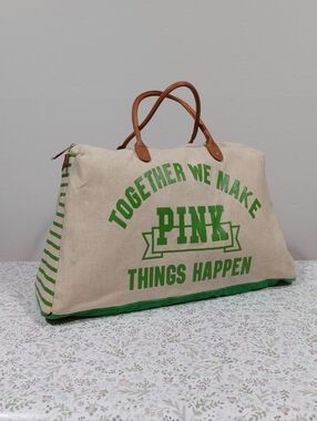 Victoria’s Secret PINK Canvas Weekender Duffle Bag Y2K Travel Tote
